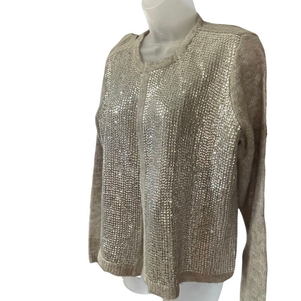 CHICO’S size 2 Shae Sequin Cardigan 18% wool, sequin front, open front NWT L/12